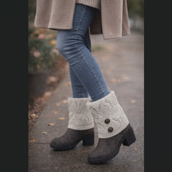 Muk Luks Shoes - Muk Luks Knit Cuff Buttoned Ankle Boots in Cream and Black